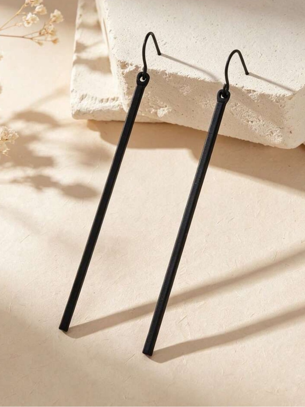 Minimalist Long‎ Black Bar Drop Earrings